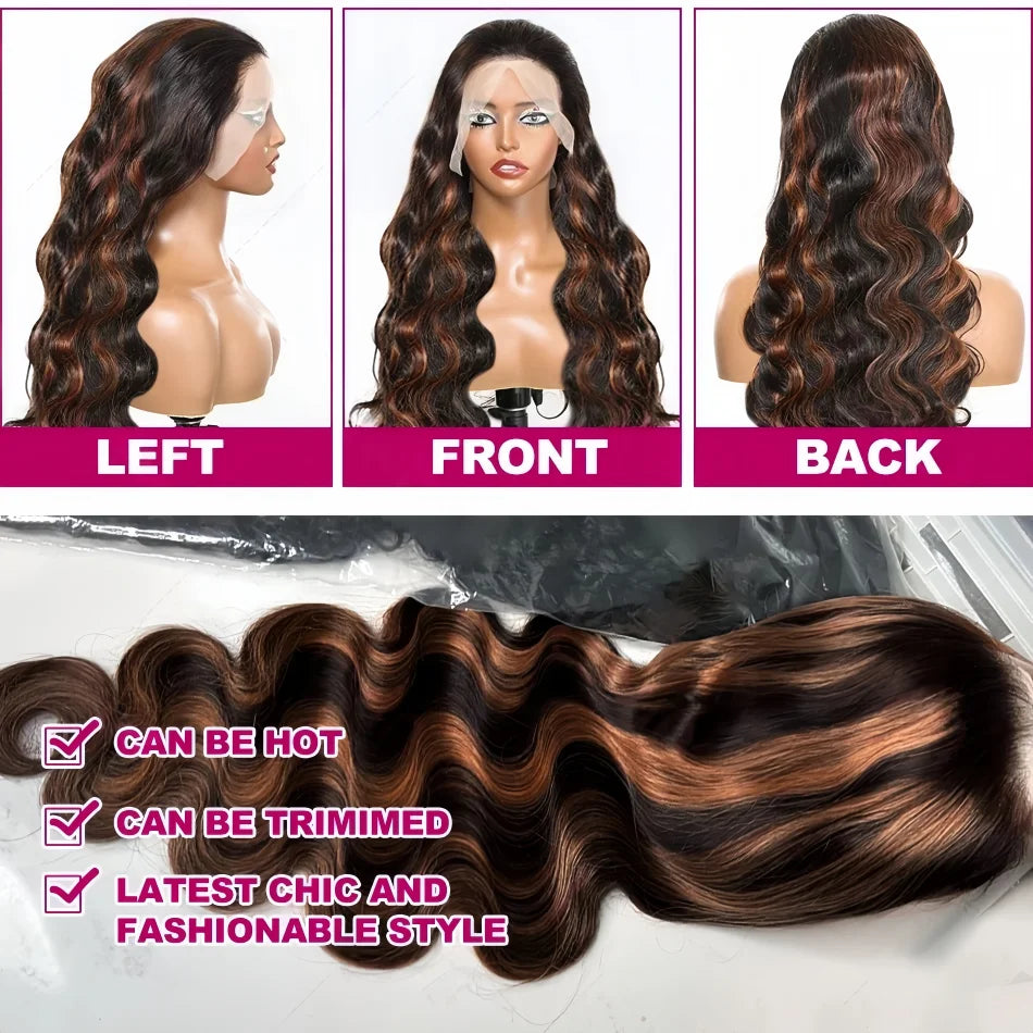 Body Wave Human Hair Wigs Highlight 13X6 hd Lace Frontal Wig 13X4 P4/27 Curly Front Wig 1B30 Brown Ombre Colored 100% Human Hair Style