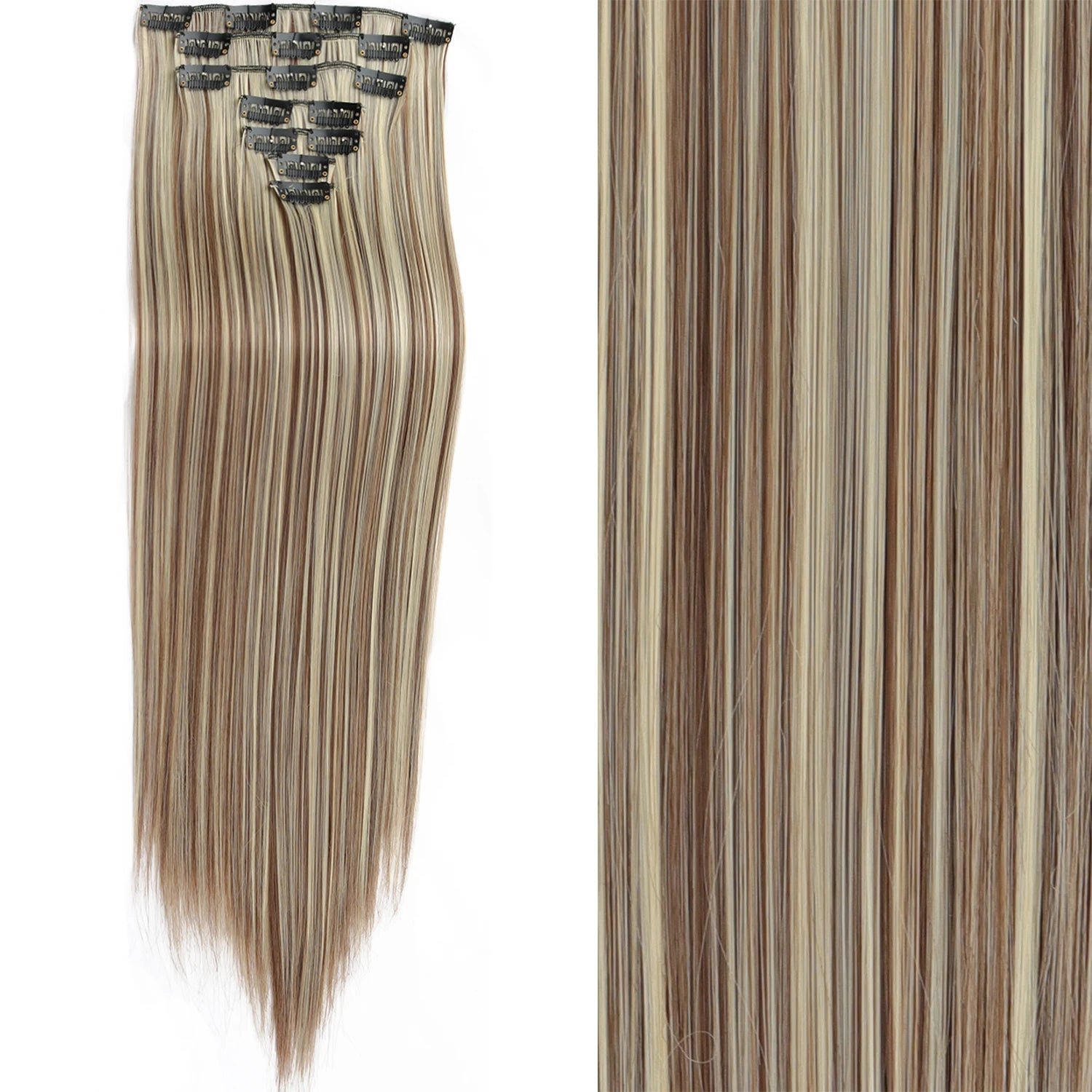7Pcs/Set 16 Clips Wig Hair Accessories Extension Black Long Straight Natural Hair Wigs Ombre Hairpiece Heat Resistant Fiber For Women Hair Style