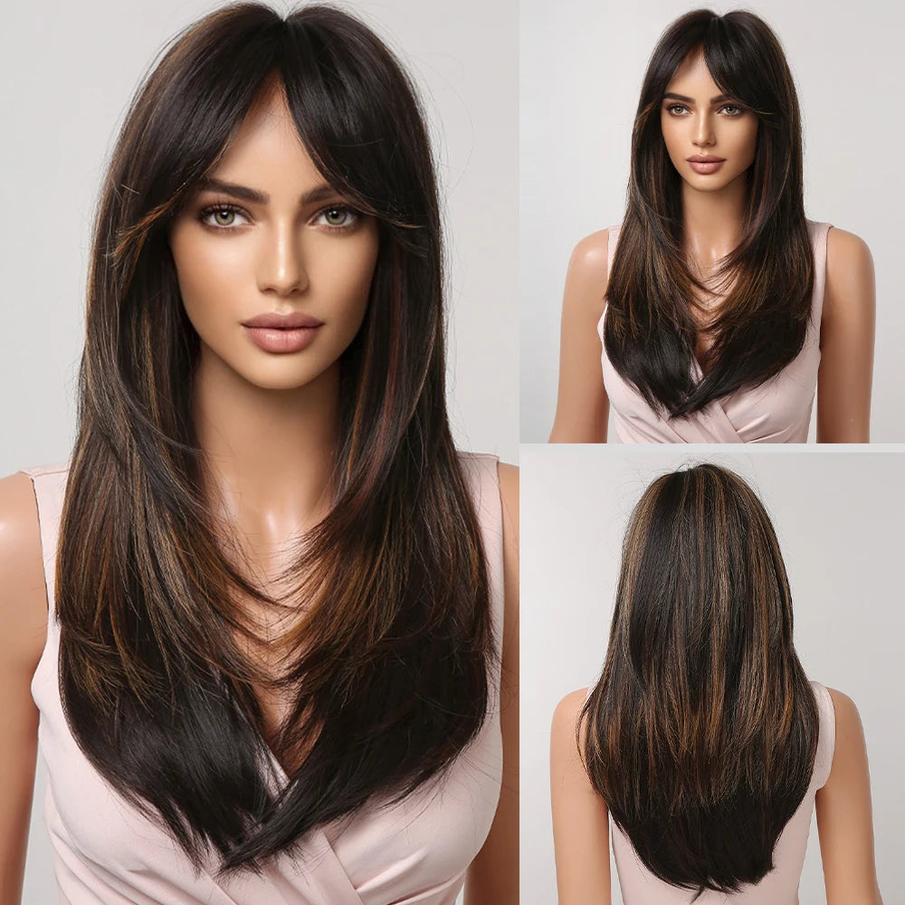 CharmSource Blonde Long Hair Natural Straight Wig Synthetic Wigs  for Women Daily Party High Density