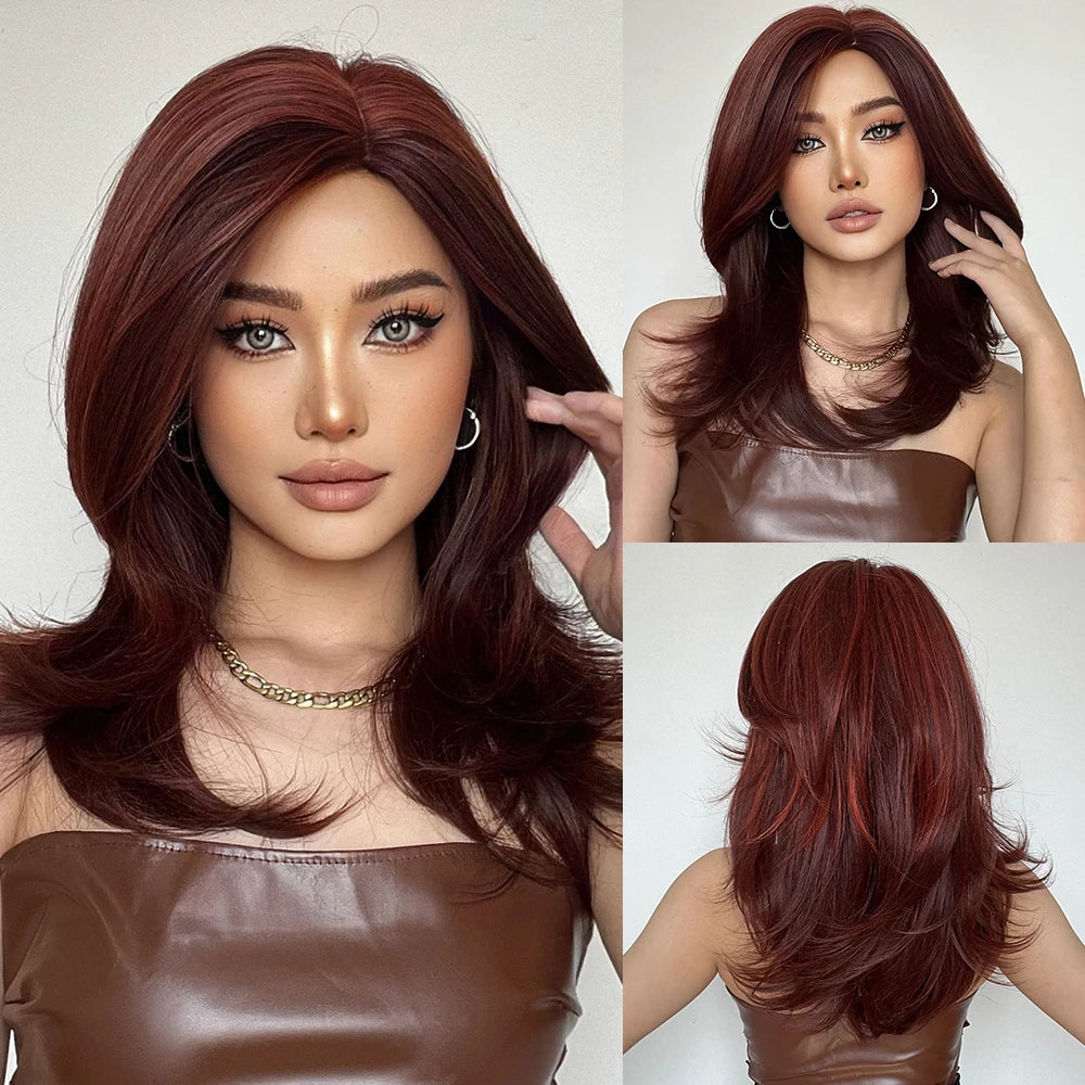 ELEMENT Synthetic Wig Medium Wavy Hair Brown Mixed Blonde Wigs for Women Daily Party Cool Heat Resistant Breathable Headband, Hair style