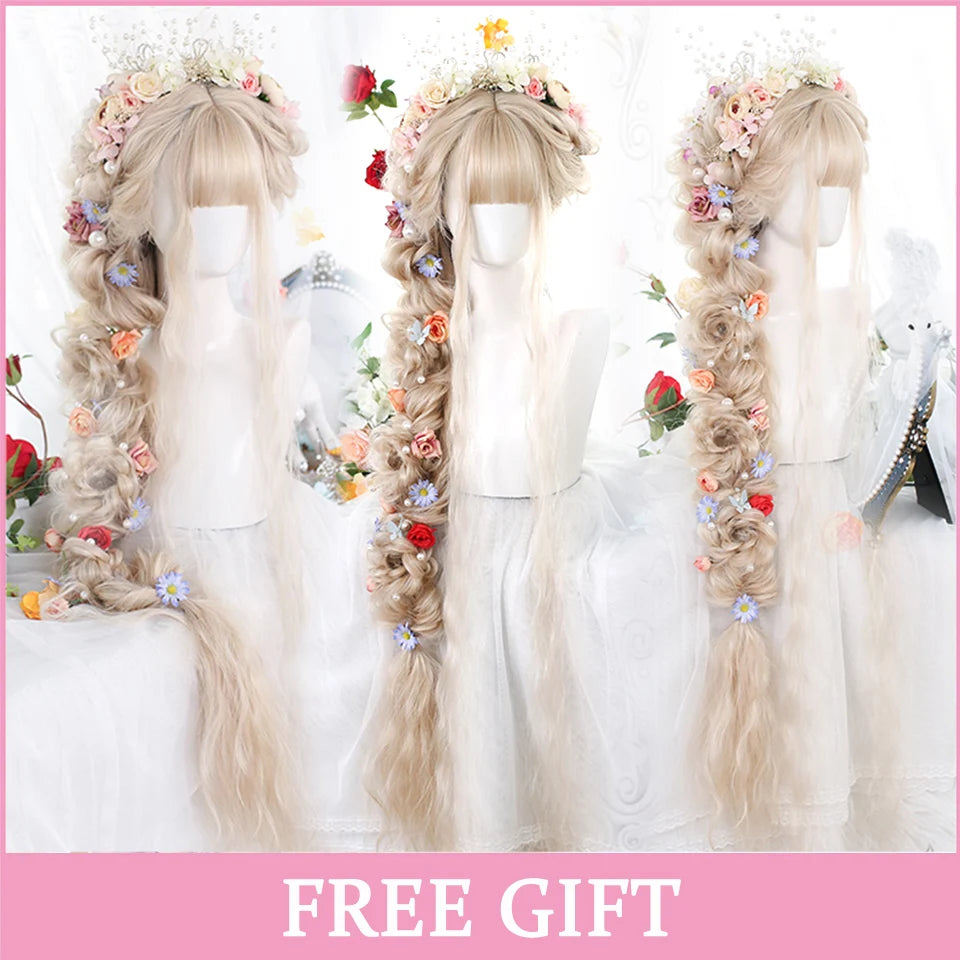 LM Cosplay Wig With Bangs Synthetic Straight Hair Wigs 24 Inch Long Heat-Resistant Pink Hair Style For Women
