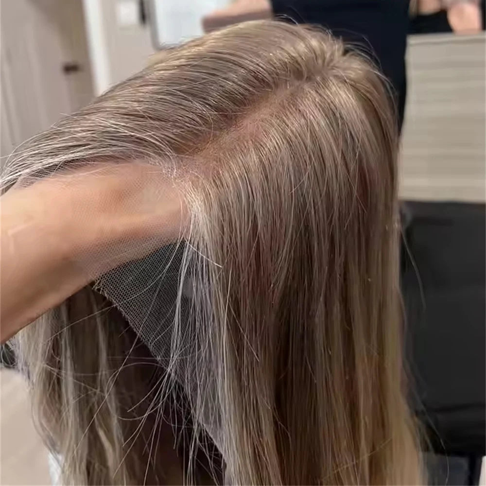 High Heat Fibre Realistic Lace Top Wig Warm Blonde Highlights HD Lace Front Hair Style Wigs for Women Hair Loss 13x4 Glueless Long Wavy Wigs