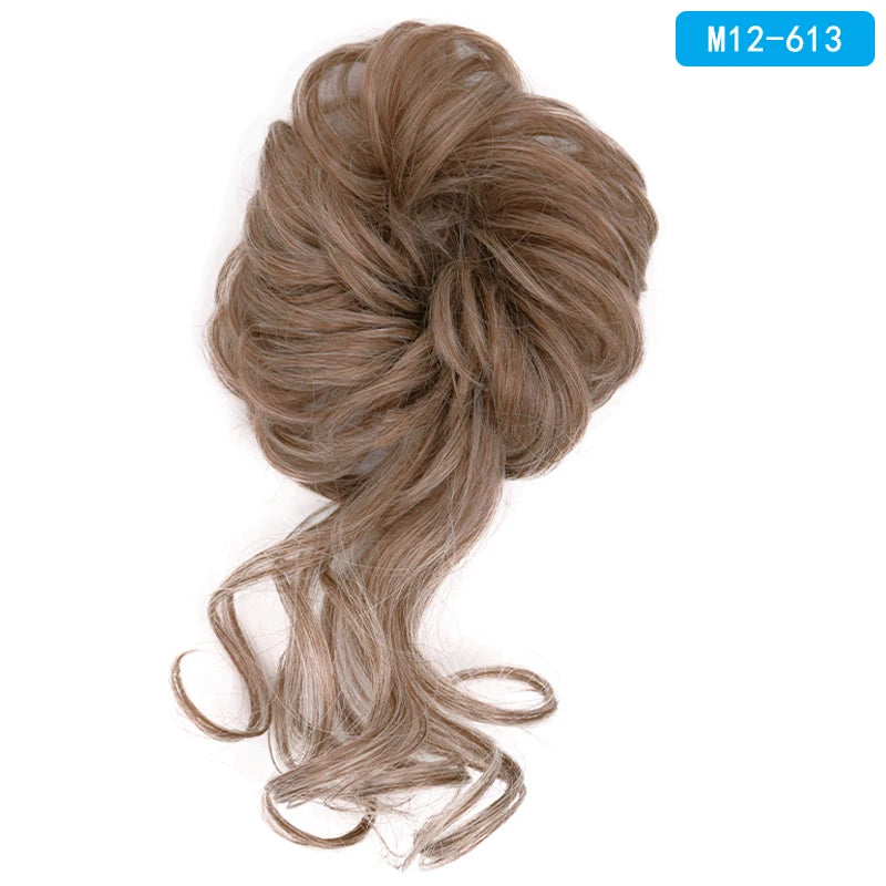 AZQUEEN Messy Bun Hair Extension Synthetic Elastic Band Curly Wave Chignon Scrunchies Donut Updo Hairpiece For Women