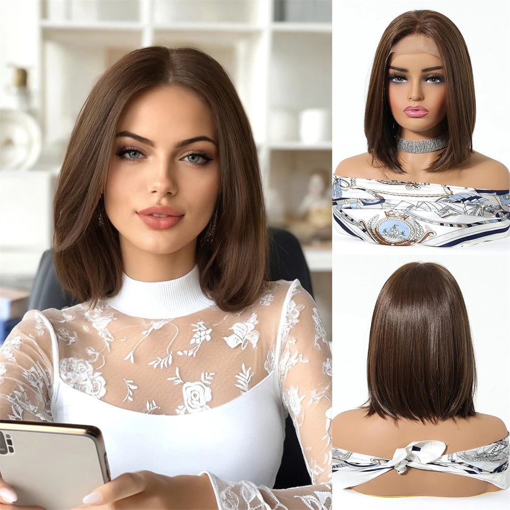 13 * 6 large lace wig, gradient white gold bob, linen shoulder length short hair wigs, suitable for everyday women