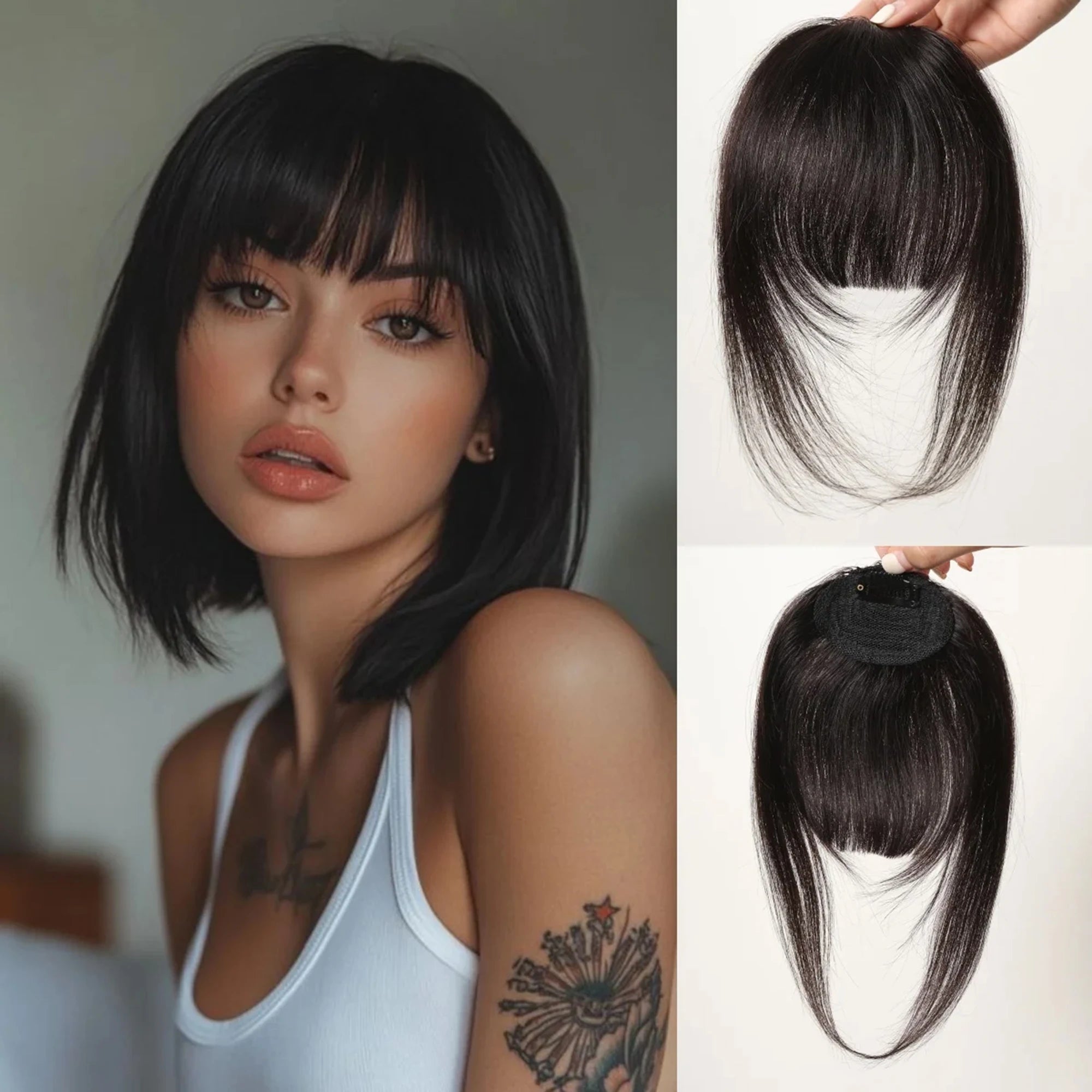 100% Human Hair Bangs Natural Brown Wispy Bang Wigs Hair Clip in Bangs Fringe with Temples Hairpiece for Women  Clip on Air Bang 4.5in Wigs Accessories