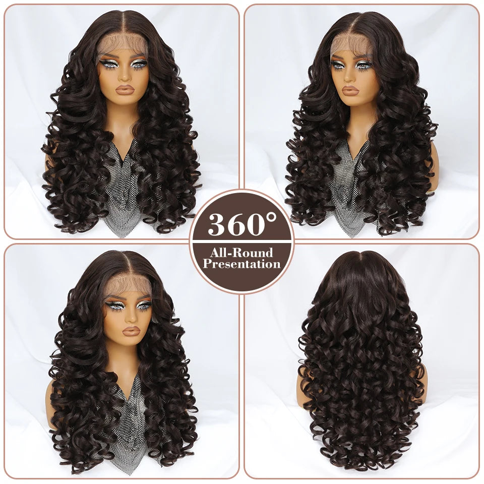 Latisha HD Synthetic Lace Front Wigs Curly Pre Plucked Lace Frontal Wig with Bangs for Women Highlight with Babyhair 24Inch Wigs