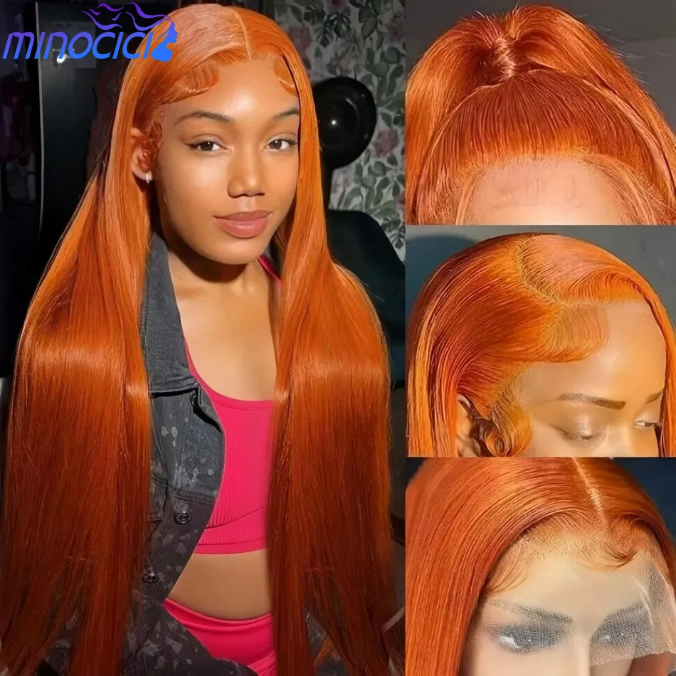 Ginger Orange Straight 13X6 Hd Lace Front Human Hair Wig 100% 220 Density 36 Inch Wigs #350 Colored Pre Plucked Brazilian Wigs