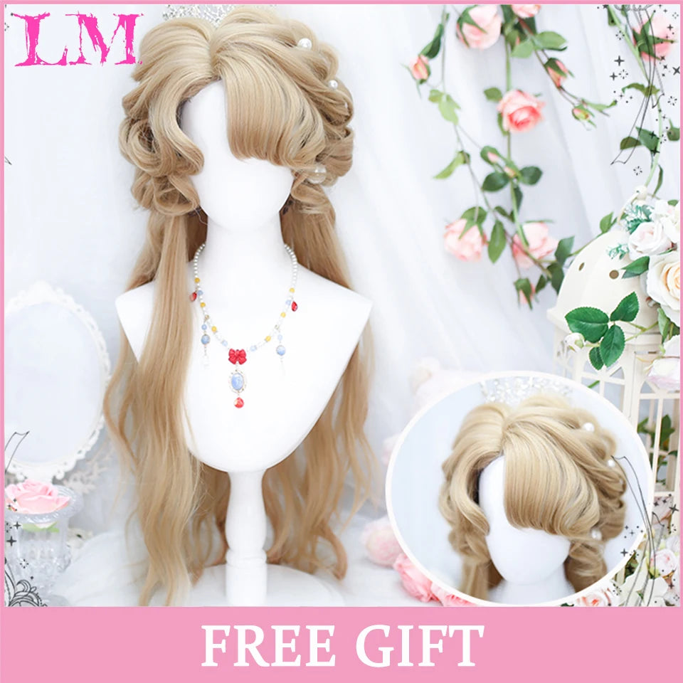 LM Cosplay Wig With Bangs Synthetic Straight Hair Wigs 24 Inch Long Heat-Resistant Pink Hair Style For Women