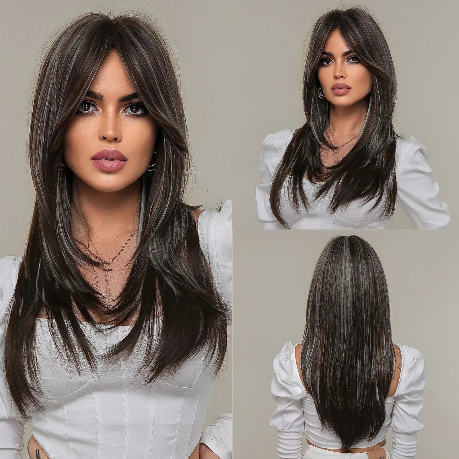 CharmSource Blonde Long Hair Natural Straight Wig Synthetic Wigs  for Women Daily Party High Density