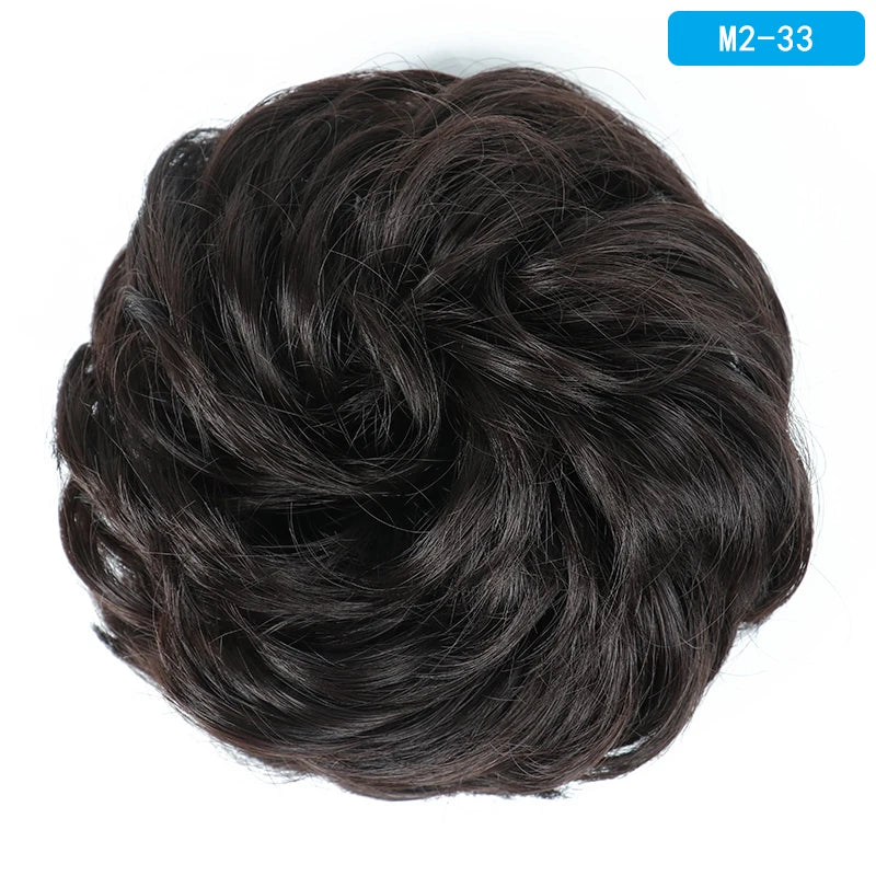 AZQUEEN Messy Bun Hair Extension Synthetic Elastic Band Curly Wave Chignon Scrunchies Donut Updo Hairpiece For Women