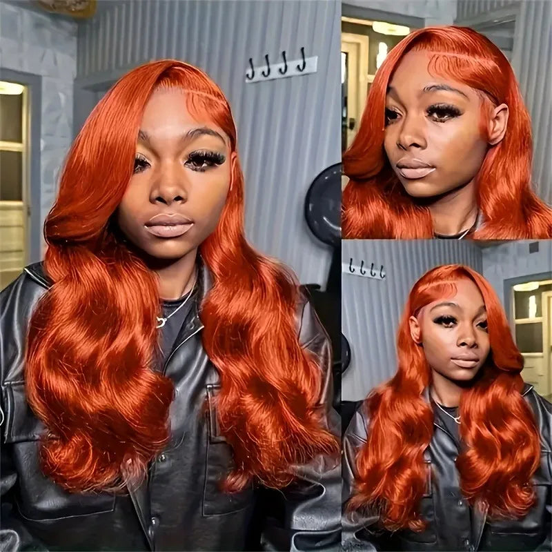 13x4 Lace Front Fashion Dress Up Ginger Orange Body Wave Bob Wig Human Hair Wig Closure With Baby Hair #350 For Women