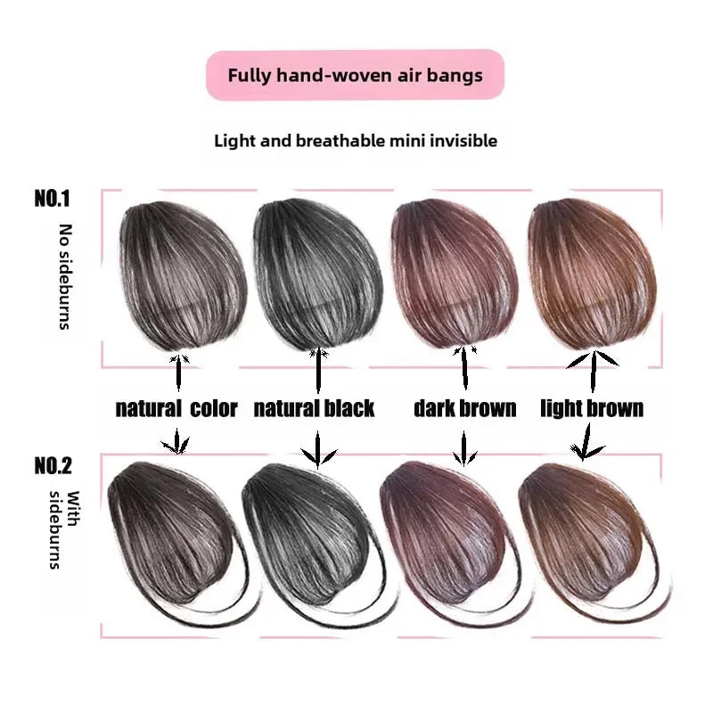 3D Remy Human Hair Wigs Air Bangs For Girl Women Forehead Reissue ONE Clip in Wig Hair Accessories and Extensions Natural Fringe Hairpiece 4 Colors Hair Style