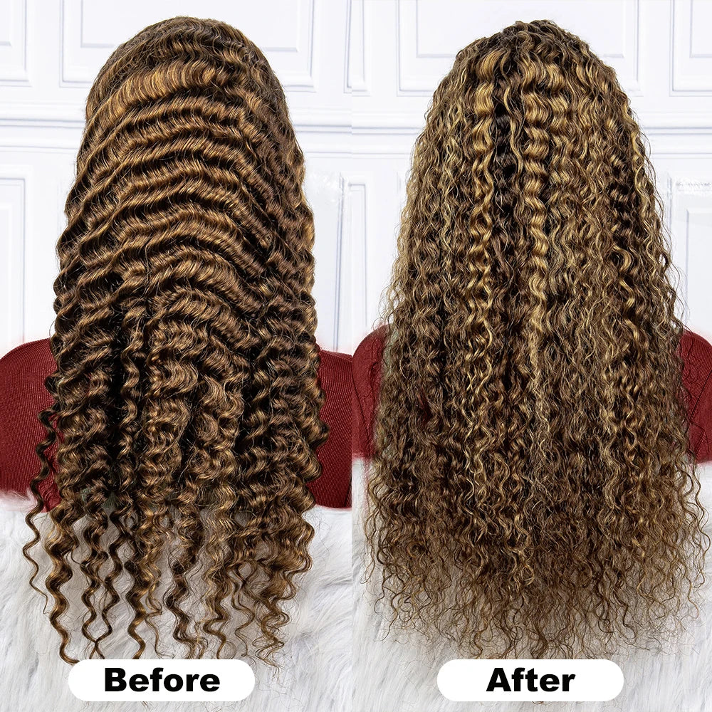 Highlight Deep Wave Wig 100%Human Hair Style Wigs 13x6/13X4 HD Lace Frontal Wig Honey Blonde 13x4 Lace Front Human Hair Wigs For Women