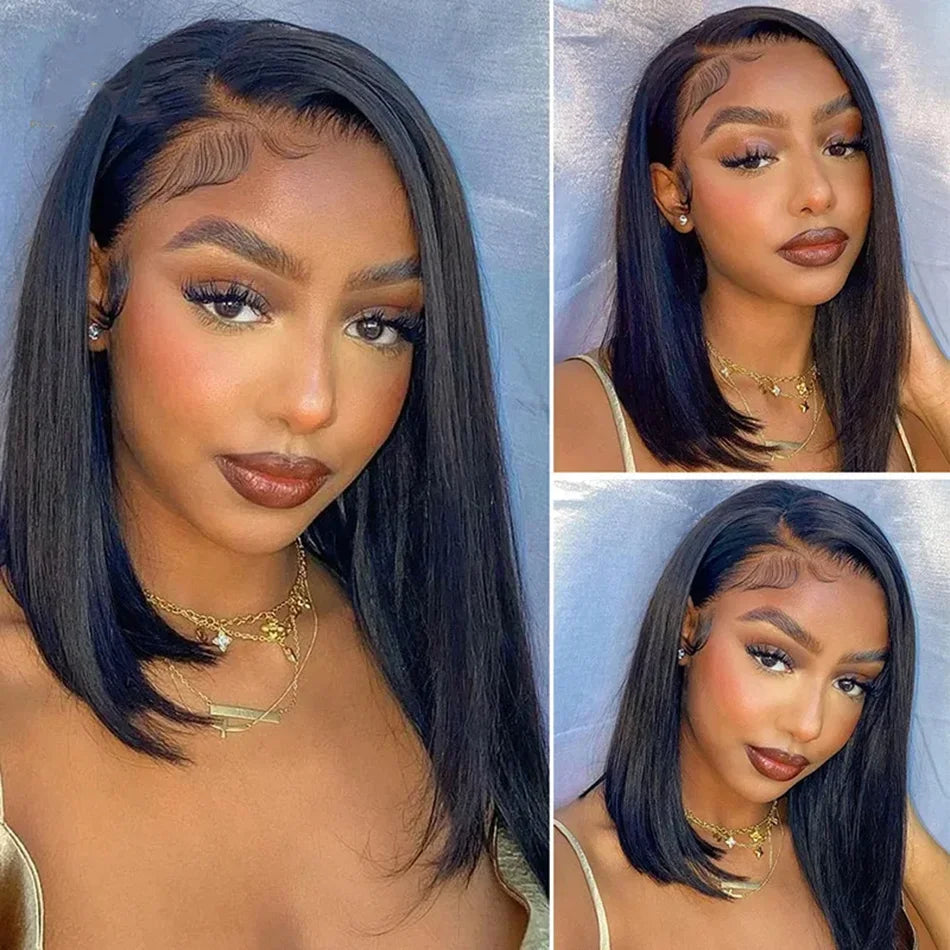 200% Density 13x4 Short Wig Bob Straight Brazilian Remy Hair Wigs HD Transparent Lace Full Lace Frontal Hair Style 4x4 5x5 Closure Wig 2x6 Lace