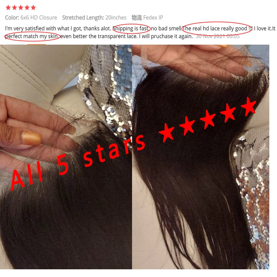 Skinlike HD Lace Frontal 13X4 13X6 Human Hair Wigs Closures Pre Plucked Invisible HD Lace Free Part 7x7 6x6 5x5 HD Lace Closure Only Wig
