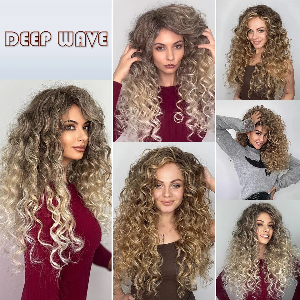Wig Deep Wave Twist Braiding Hair Extensions and Accessories For Women High Quality Synthetic Crochet Braids Hair 24 Inch Wigs Ombre Bug Brown Afro Curls