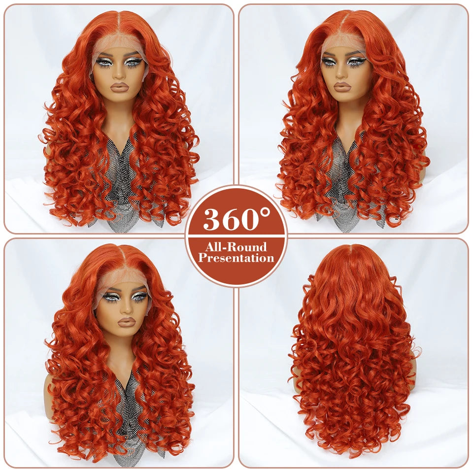 Latisha HD Synthetic Lace Front Wigs Curly Pre Plucked Lace Frontal Wig with Bangs for Women Highlight with Babyhair 24Inch Wigs