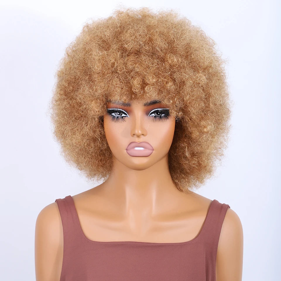 Sleek Brown Colored Human Hair Style Wigs For Women 14 Inch Wigs Short Afro Kinky Bulk Wigs 100% Real Brazilian Natural Real Wigs