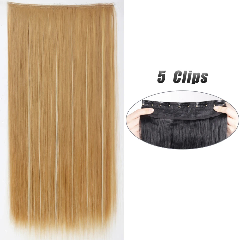 Synthetic Wig 5 Clip In Hair Accessories and Extensions Long Straight Wigs Hair Style Hairpiece Black Brown Blonde 80CM Natural Fake Hair For Women