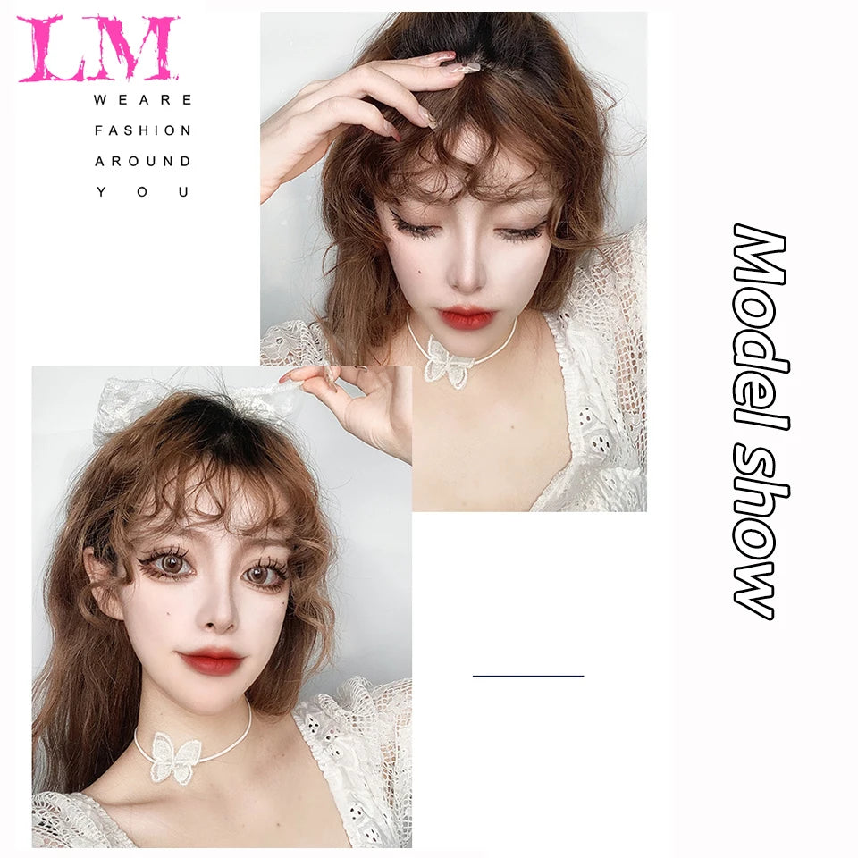 LM Curly Straight Hair Wigs Bangs Clip Natural Hair Style Black Dark Brown Light Brown Synthetic Heat-Resistant Fiber Suitable For Women Wig