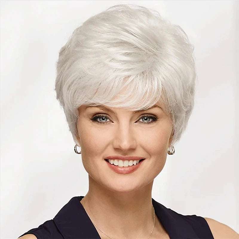 HAIRJOY Synthetic Hair Wigs Women Classic Short Wig Layers Curly Grey Wigs Hair Style for Women