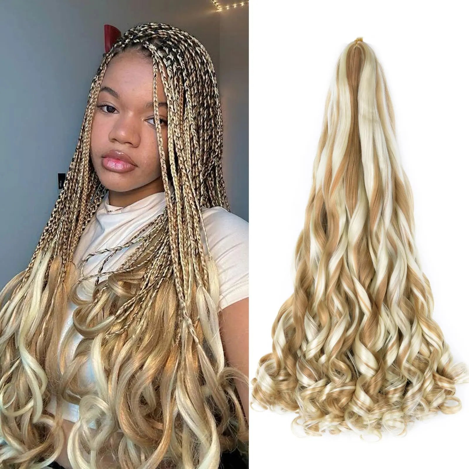 French Curly Braiding Hair Wigs 22Inch Synthetic Curly Braiding Wig Hair Pre Stretched Loose Wavy Curl Braiding Hair Accessories and Extensions For Women