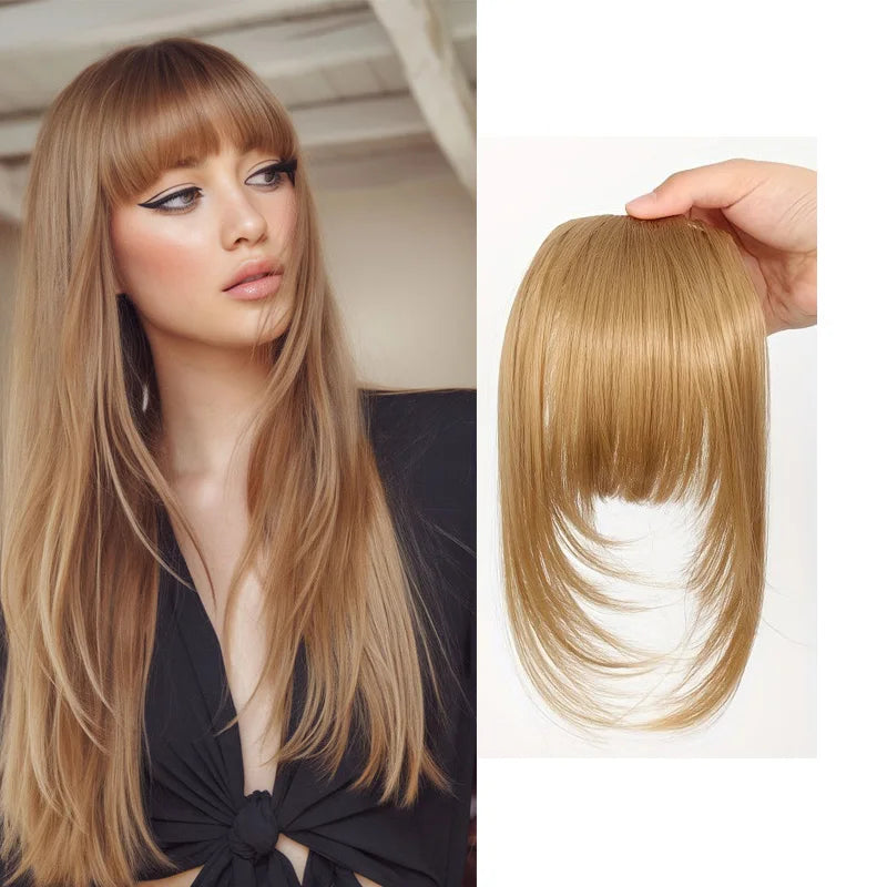 Synthetic Wigs Hair Clip-In Bangs Cut Wispy Fringe with Sideburns Dark Brown Natural Look for Women Wig Daily Party Wear