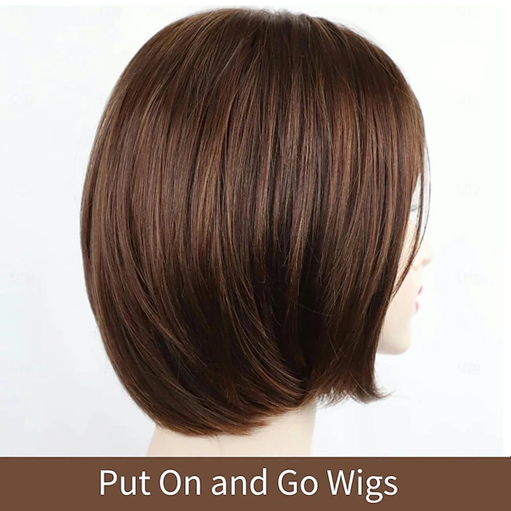 HAIRJOY Synthetic Hair Short Brown Bob Wigs with Bangs for Women  Daily Party Wig