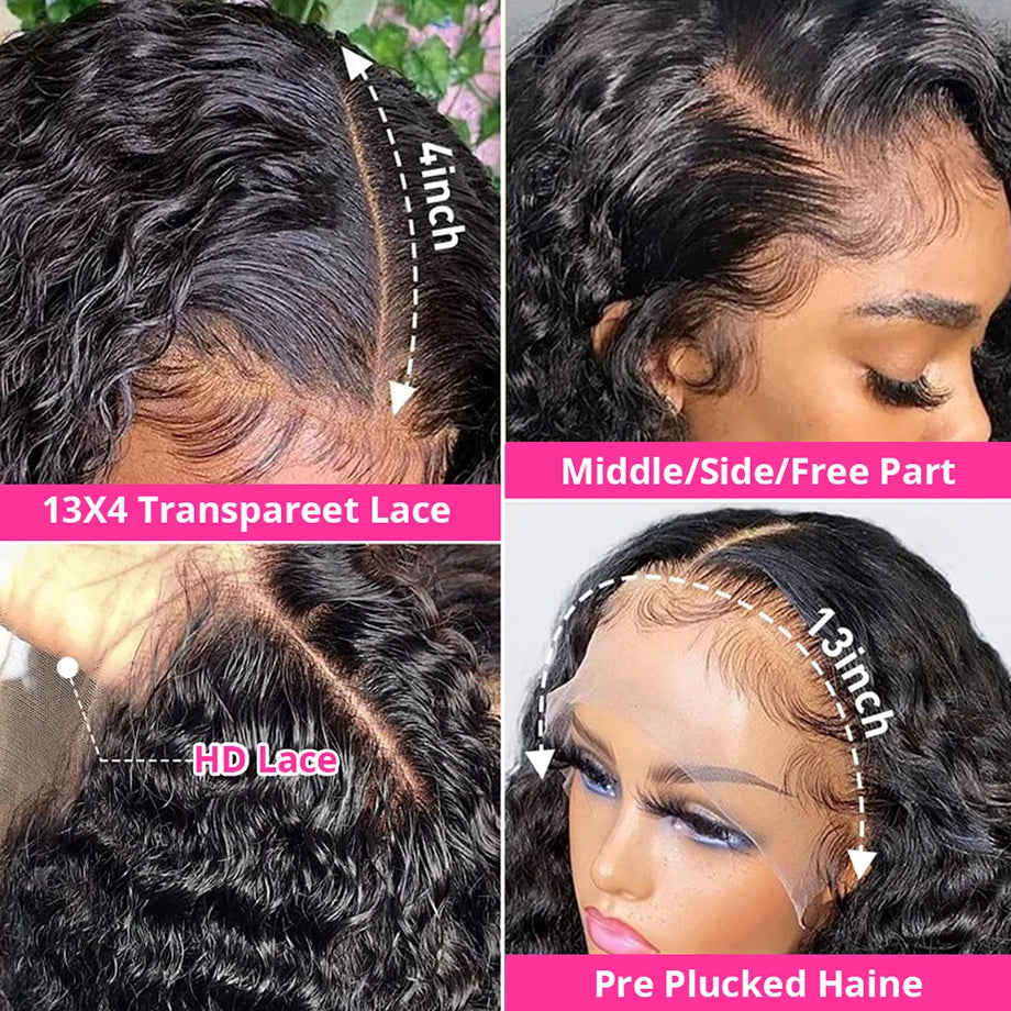 Deep Wave Frontal Wig 13x6 Hd Lace Curly Human Wigs Hair Loose Water Wave 30 - 40 Inch 13x4 Hd Lace Front Wigs For Black Woman