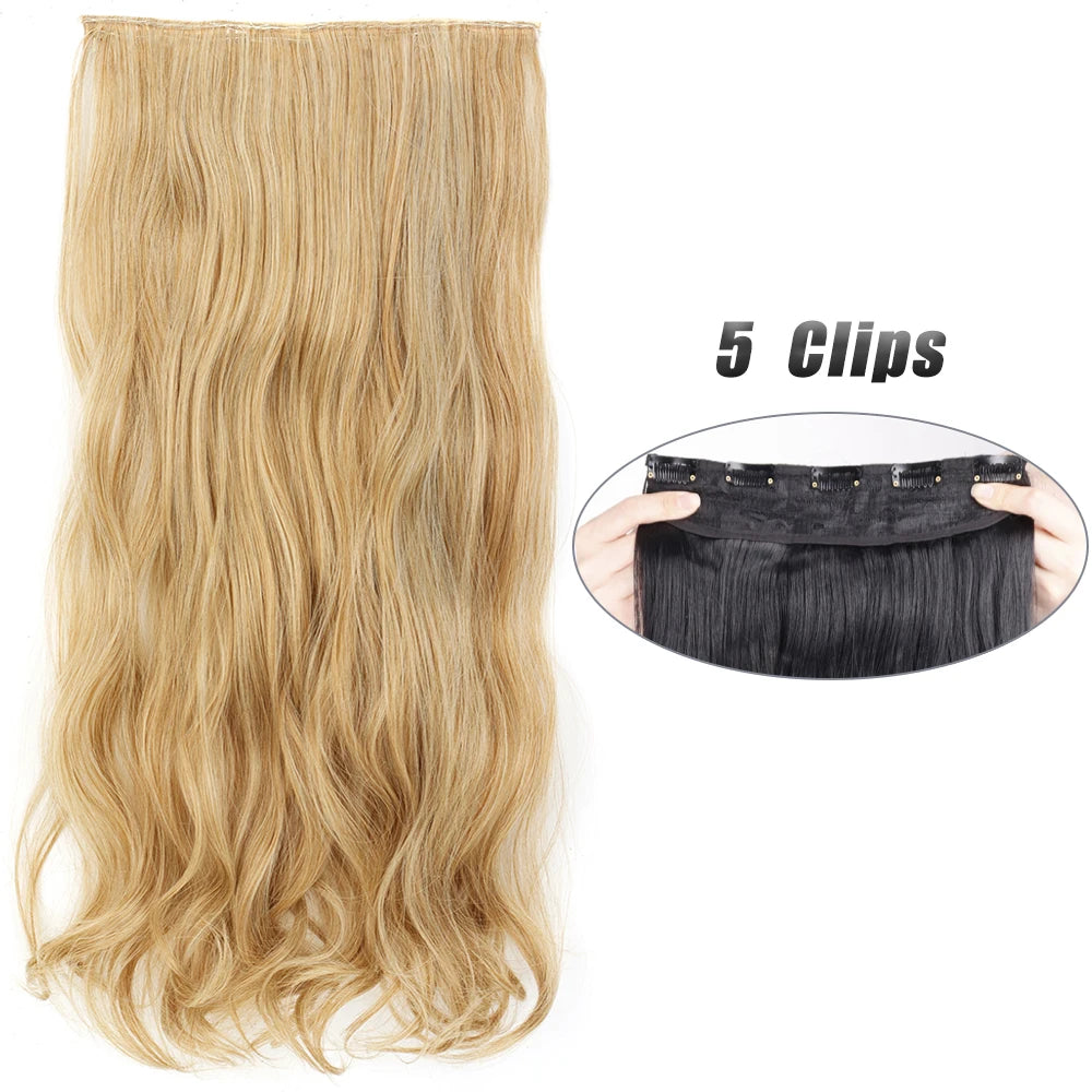 Synthetic Wig 5 Clip In Hair Accessories and Extensions Long Straight Wigs Hair Style Hairpiece Black Brown Blonde 80CM Natural Fake Hair For Women