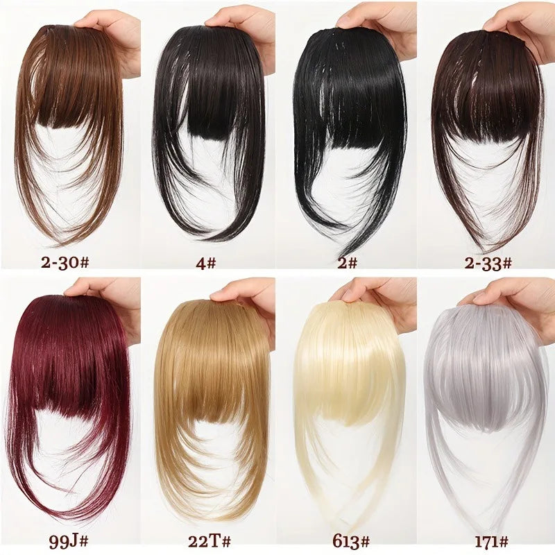 Synthetic Wigs Hair Clip-In Bangs Cut Wispy Fringe with Sideburns Dark Brown Natural Look for Women Wig Daily Party Wear