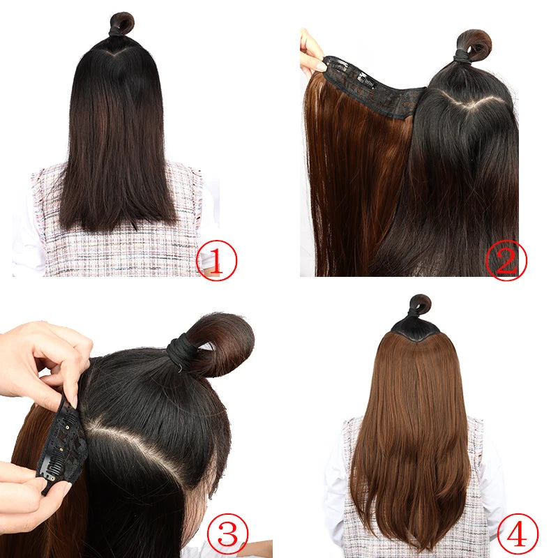 Wigs WIGSIN 22Inch Synthetic V-shaped Layered 4 Clips Long Straight Hair Extension and Accessories Fashion Invisible Hairpiece Wig for Women Daily Use