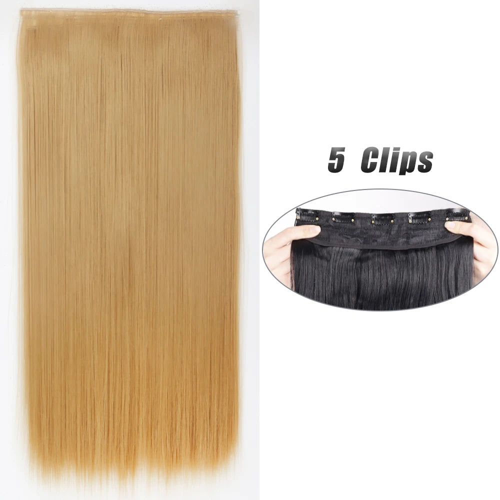 Synthetic Wig 5 Clip In Hair Accessories and Extensions Long Straight Wigs Hair Style Hairpiece Black Brown Blonde 80CM Natural Fake Hair For Women
