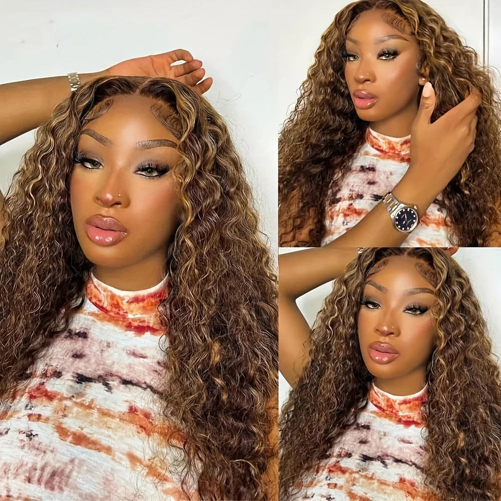 Highlight Deep Wave 4/27 Lace Front Wig Human Hair Wigs 13x6 13x4 HD Lace Frontal Wig 1B/30 Colored Ombre Honey Blonde Human Hair Style Wigs