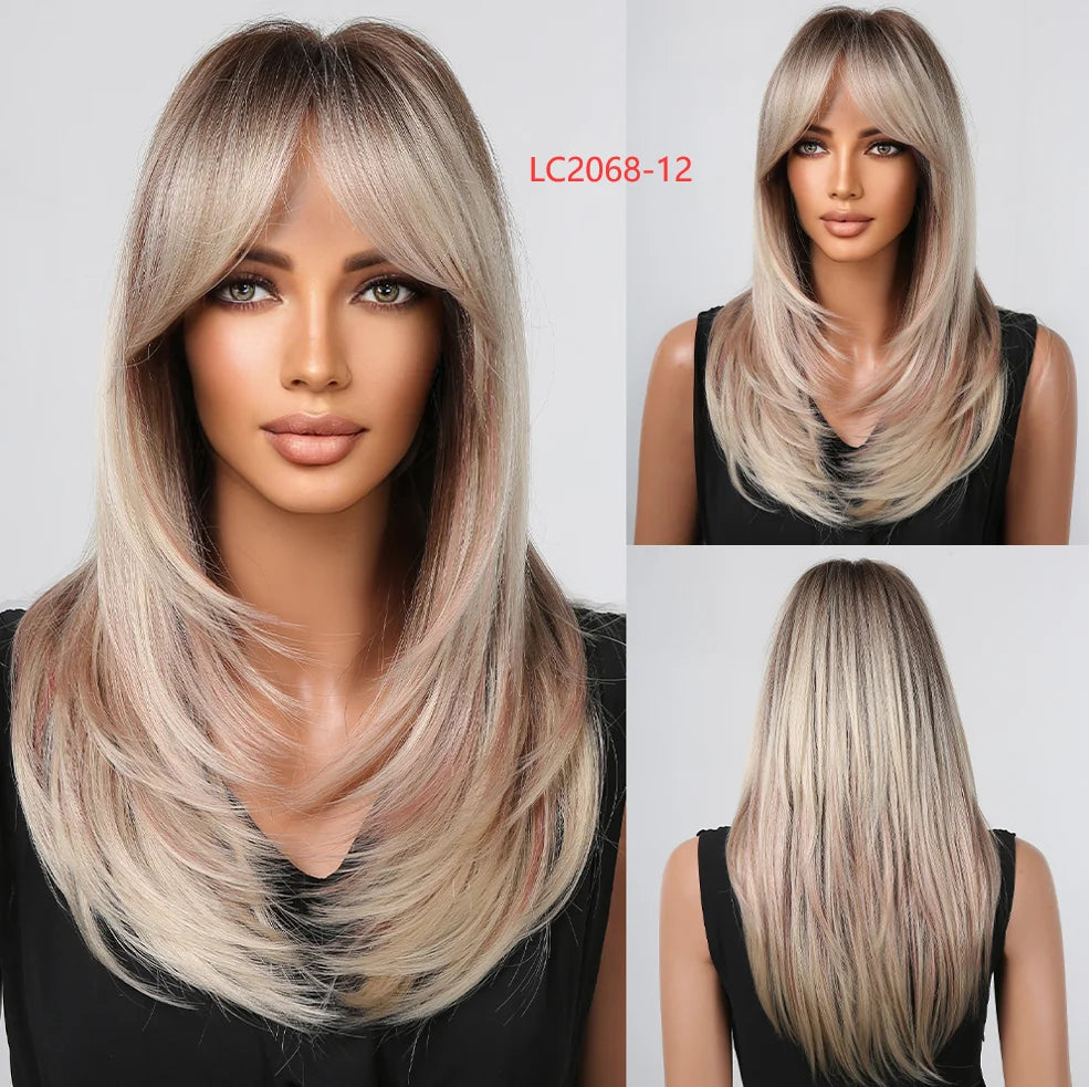 CharmSource Blonde Long Hair Natural Straight Wig Synthetic Wigs  for Women Daily Party High Density
