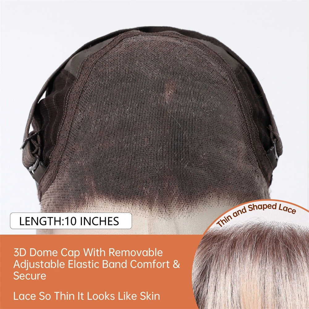 13 * 6 large lace wig, gradient white gold bob, linen shoulder length short hair wigs, suitable for everyday women