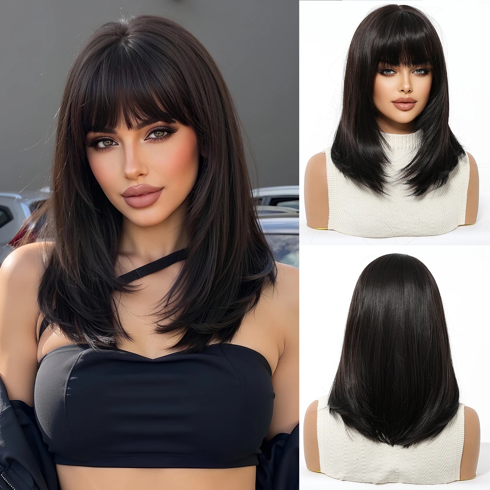 EASIHAIR Short Straight Bob Hair Wigs Synthetic Wig for Women Brown Straight Natural Wigs with Eight Character Daily Cosplay for Women Hair Style