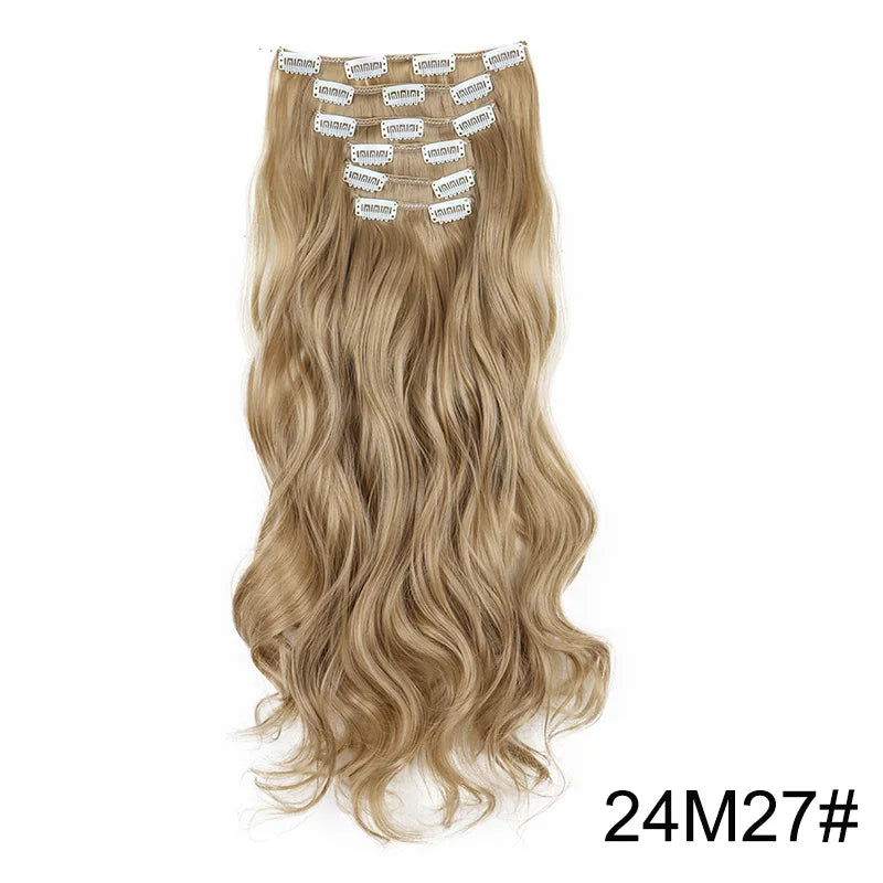 Wig Synthetic 24Inch 16Clips Long Curly Wigs Hair and Accessories Extension Heat Resistant Hair Extension Clips In Ombre Black Brown Blond Women