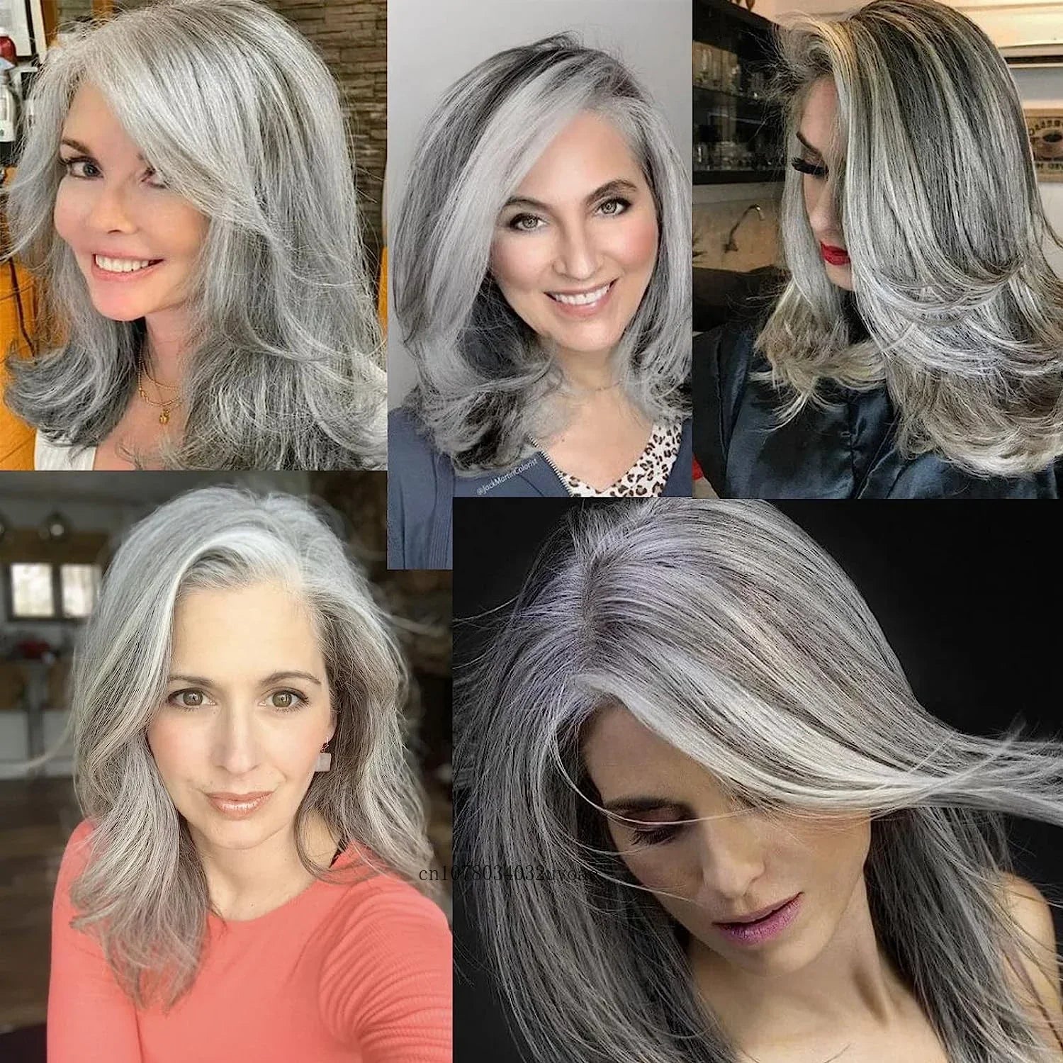 Synthetic Salt and Pepper Wigs with Curtain Bangs Long Hair Style Wig Natural Mix Silver Gray Wigs for White Women Halloween Costume