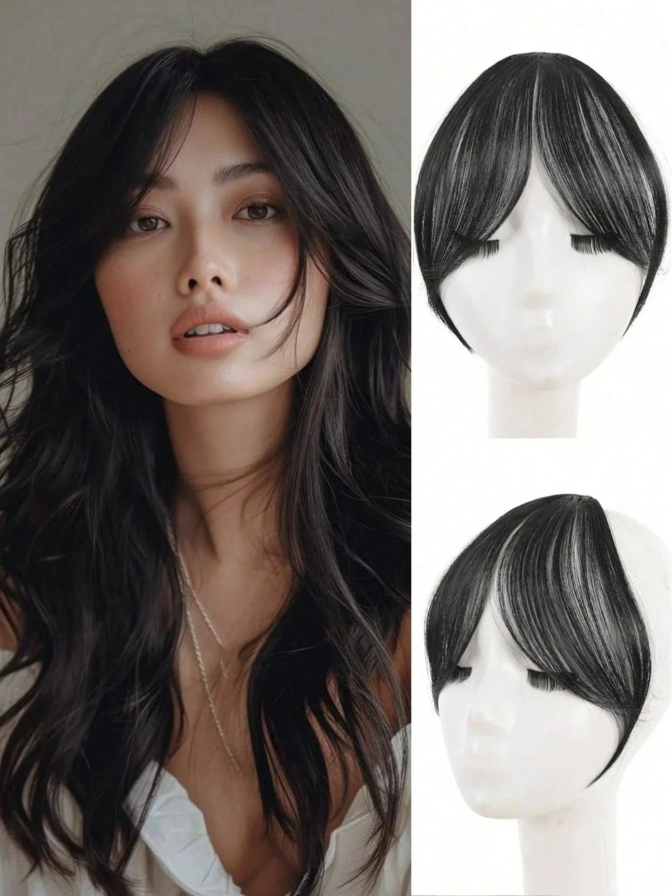 Synthesis Wig Middle-Part Bangs Hair Accessories and Extensions Clip In Forehead Natural Seamless French Oblique Bangs Eight-Character Bangs Hair Wigs within Hair Style