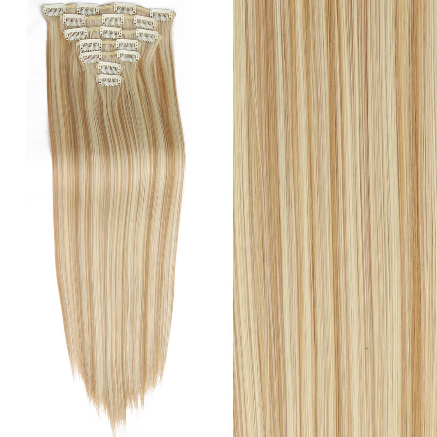 7Pcs/Set 16 Clips Wig Hair Accessories Extension Black Long Straight Natural Hair Wigs Ombre Hairpiece Heat Resistant Fiber For Women Hair Style