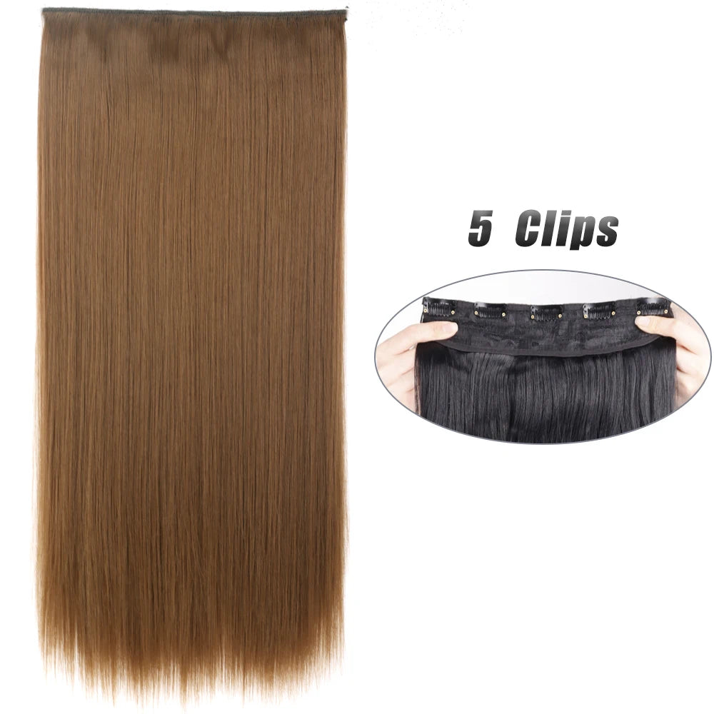 Synthetic Wig 5 Clip In Hair Accessories and Extensions Long Straight Wigs Hair Style Hairpiece Black Brown Blonde 80CM Natural Fake Hair For Women