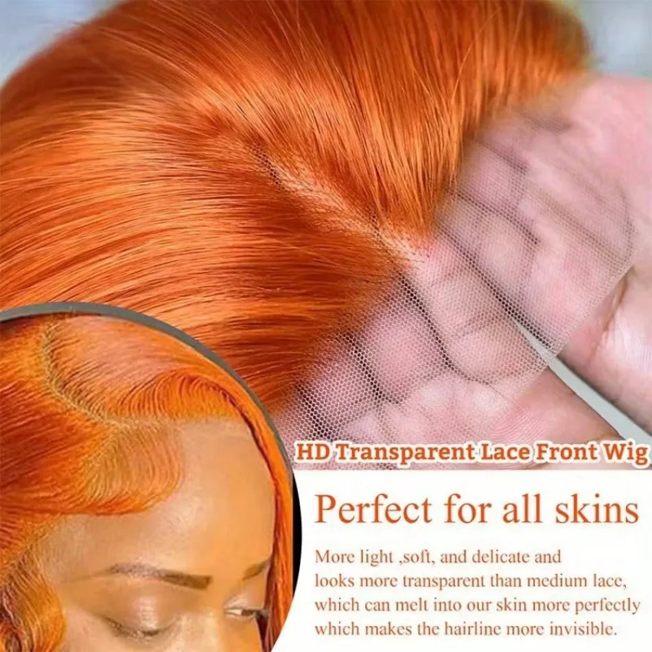 Ginger Orange Straight 13X6 Hd Lace Front Human Hair Wig 100% 220 Density 36 Inch Wigs #350 Colored Pre Plucked Brazilian Wigs