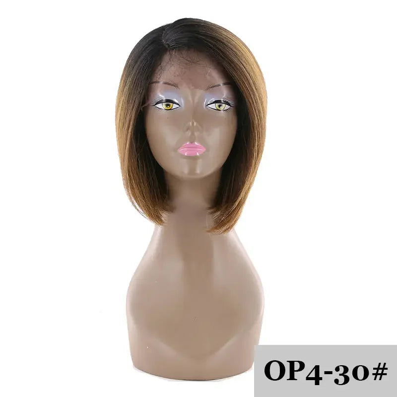 Ombre Bob Wig With Dark Roots Pre Plucked Straight Synthetic Hair Wigs Left Side Part Short Bob For Black Women