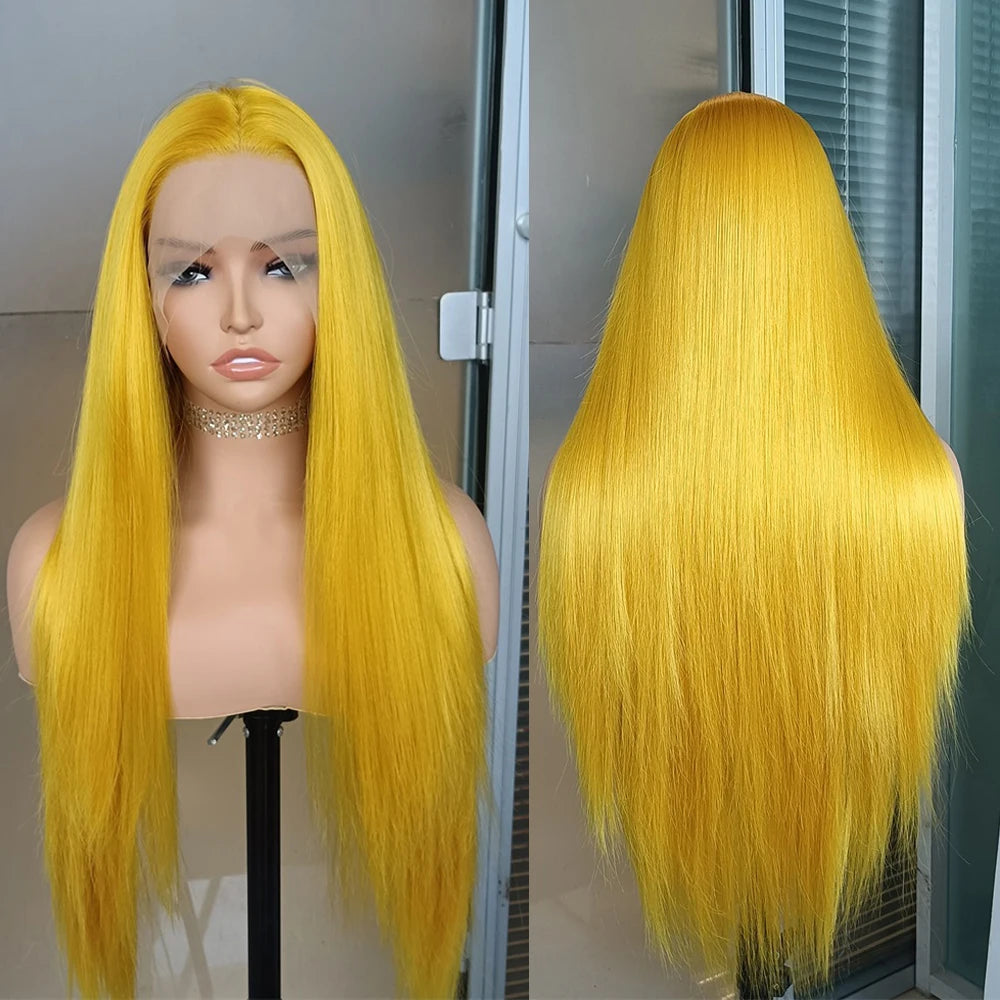 Ginger Yellow Wig Synthetic Lace Front Hair Wigs Straight Lace Wigs For Women Glueless Ready to Wear Synthetic Hair Lace Cosplay Wig