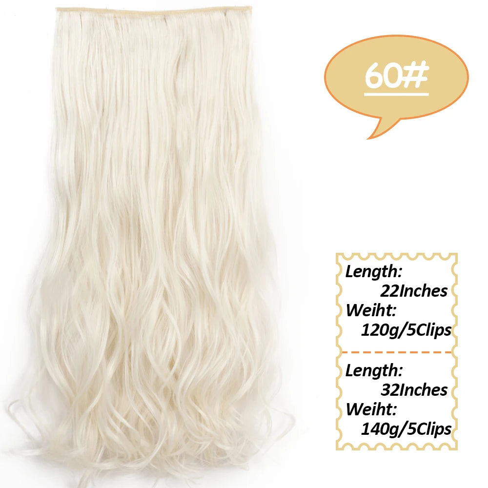 NICESY Synthetic Long Wavy 5 Clips Hair Extensions 22Inch/32Inch Clip On Hair Extensions High Tempreture Fake For Women
