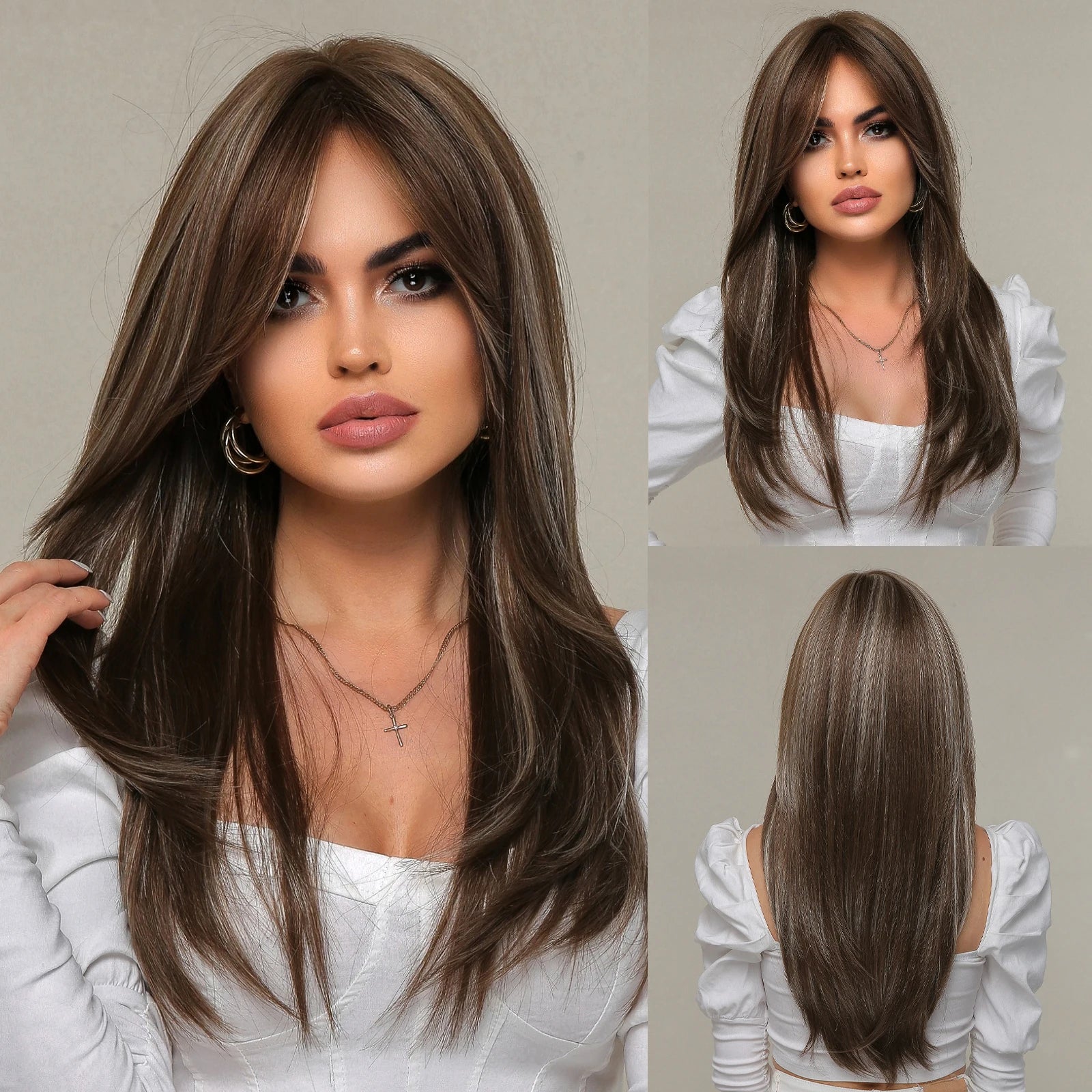 CharmSource Blonde Long Hair Natural Straight Wig Synthetic Wigs  for Women Daily Party High Density