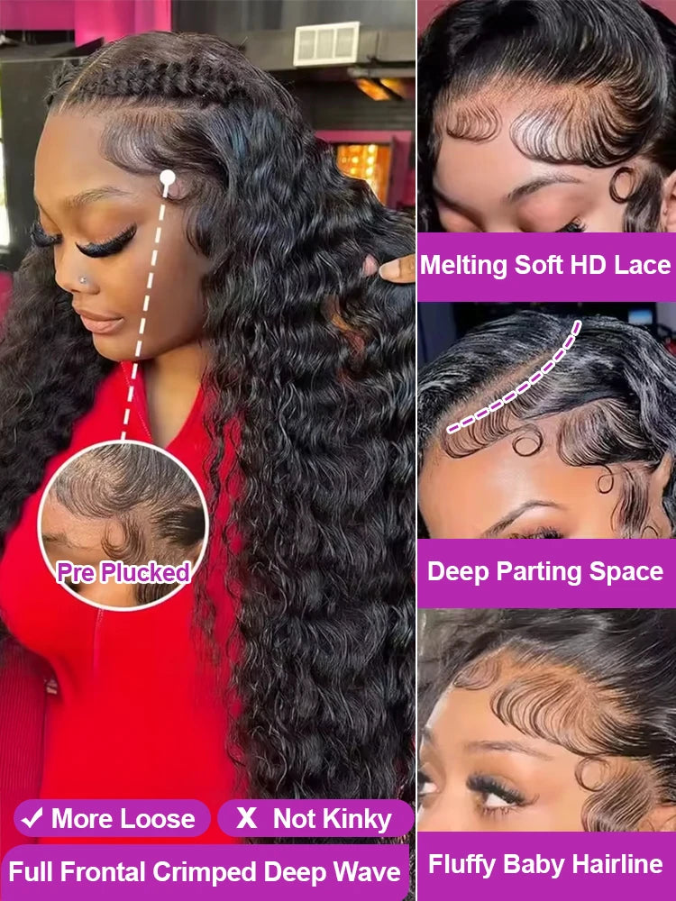 300 Density HD 13X6 Transparent Deep Water Wave Curly Lace Frontal Wigs 40 46 Inch 13X4 360 Lace Front Human Hair Wigs for Women