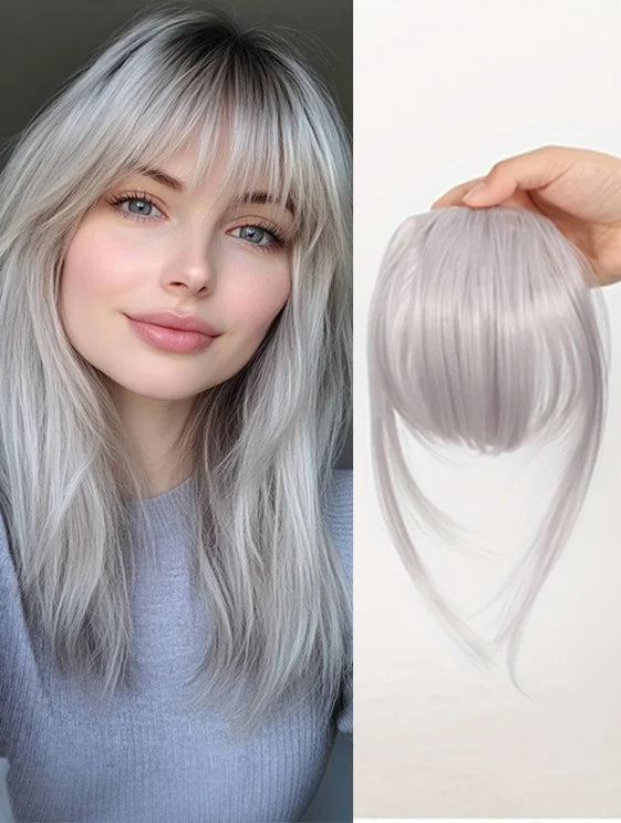 Synthetic Wigs Hair Clip-In Bangs Cut Wispy Fringe with Sideburns Dark Brown Natural Look for Women Wig Daily Party Wear