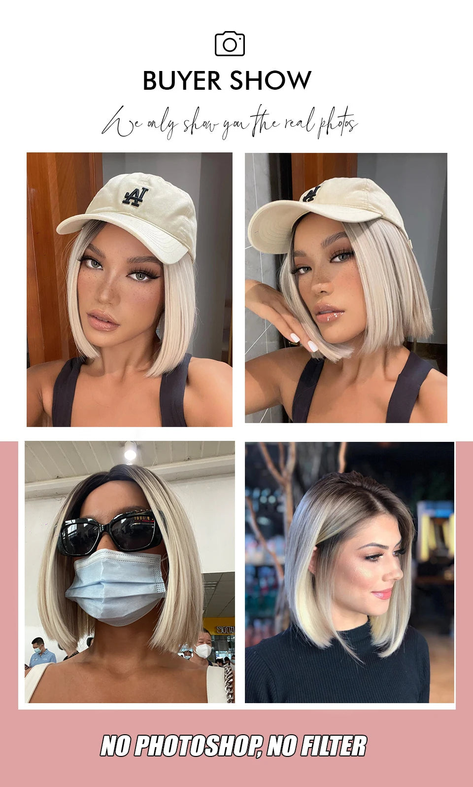 Brown Blonde Ombre Synthetic Hair Wigs Short Straight Bob Wig for Women Middle Part Lolita Cosplay Natural Hair Heat Resistant Fiber